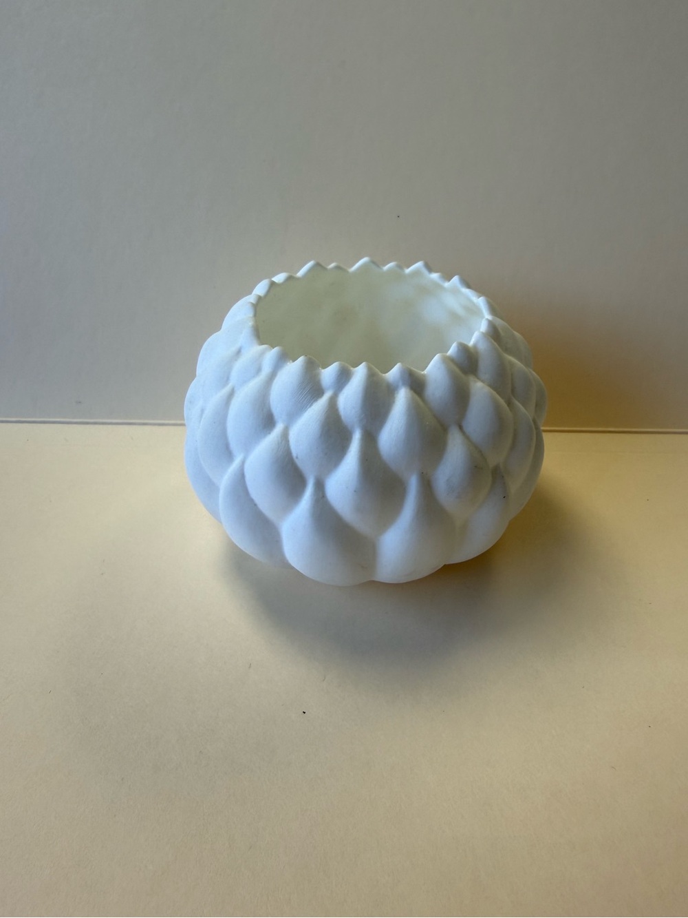 Bisque Matte White Ceramic Artichoke Small Decor Succulent Planter Bowl.